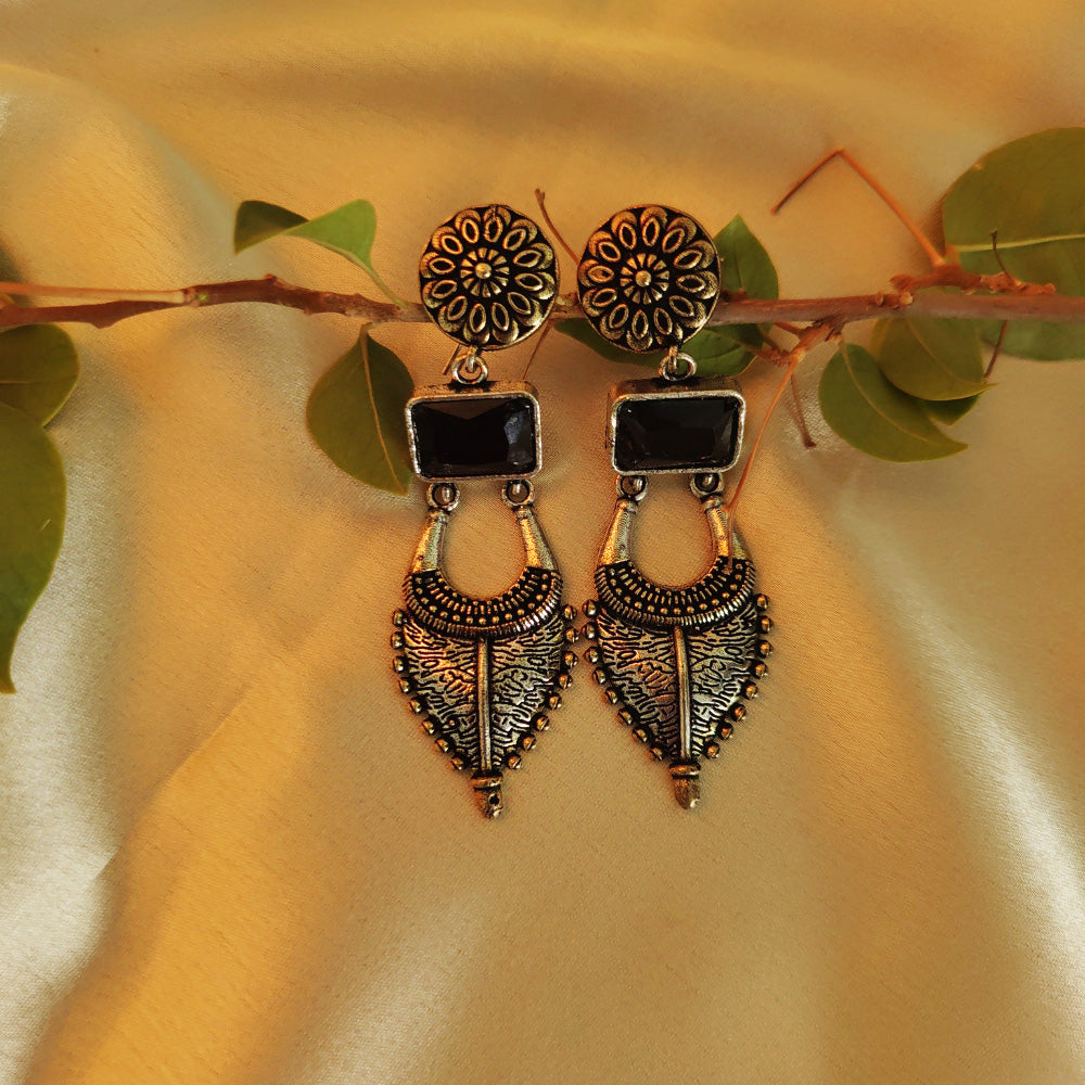 Black and Gold Ethnic Drop Earrings - Traditional Indian Jewelry