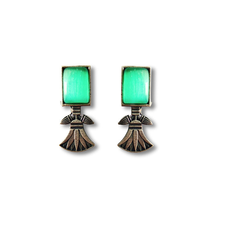 Green Stone Tribal Earrings - Handmade Bohemian Jewelry