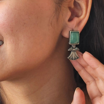 Green Stone Tribal Earrings - Handmade Bohemian Jewelry