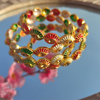 Gold-Plated Multicolor Bangles with Enamel and Stone Detailing for Traditional and Festive Wear