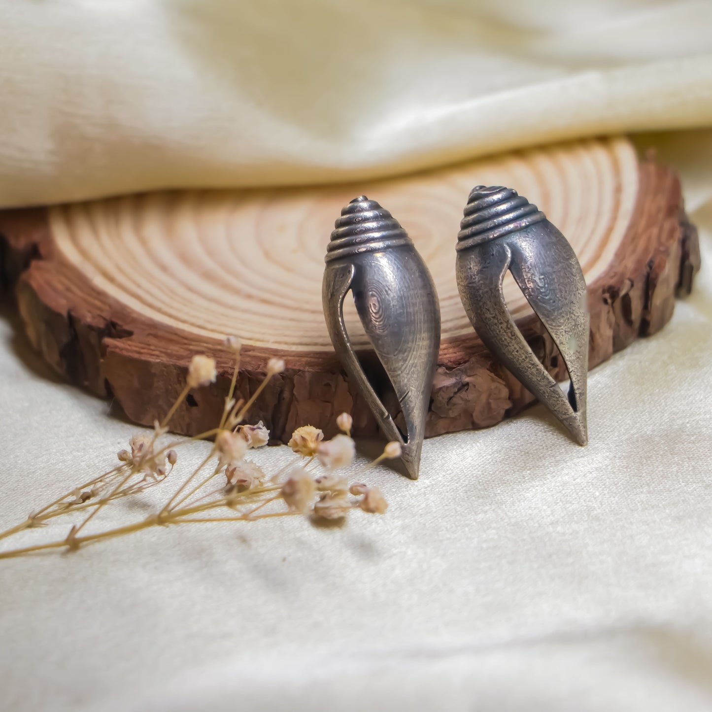 Vintage Silver Sank Shaped Stud Earrings