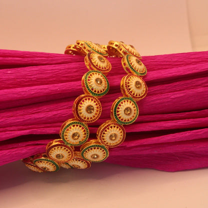 Gold-Plated Multicolor Bangles with Enamel and Stone Detailing for Traditional and Festive Occasions