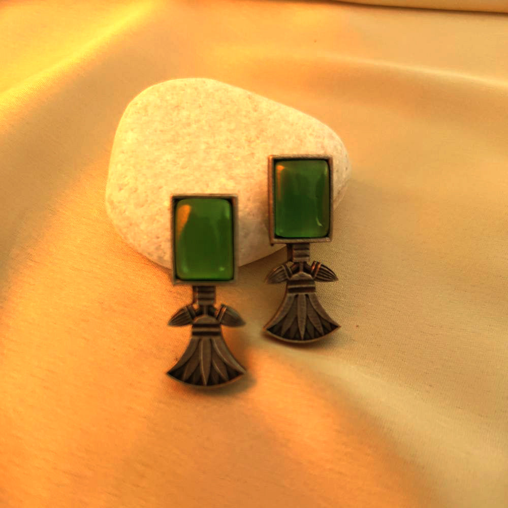 Green Stone Tribal Earrings - Handmade Bohemian Jewelry