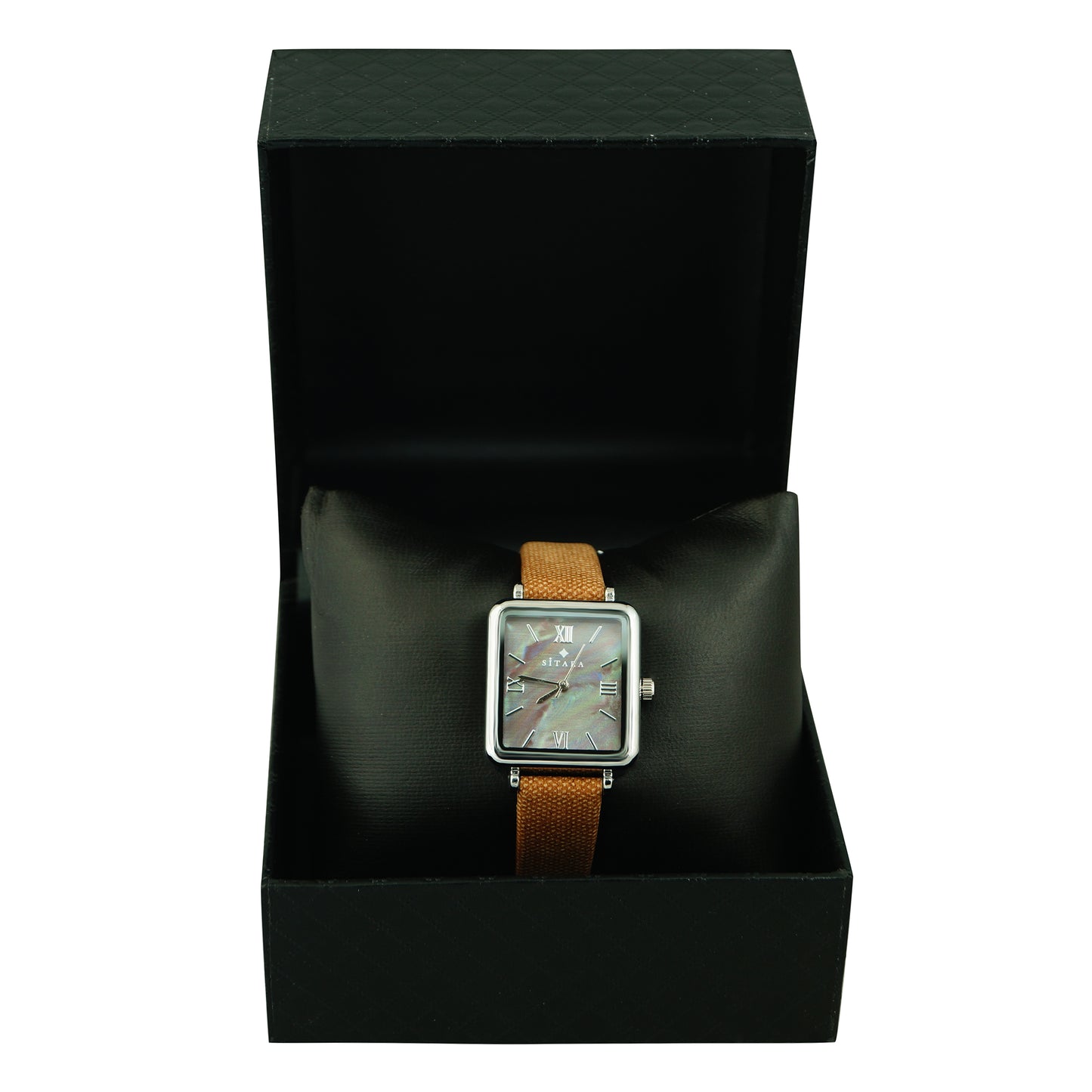 Square Dial Brown Strap Watch