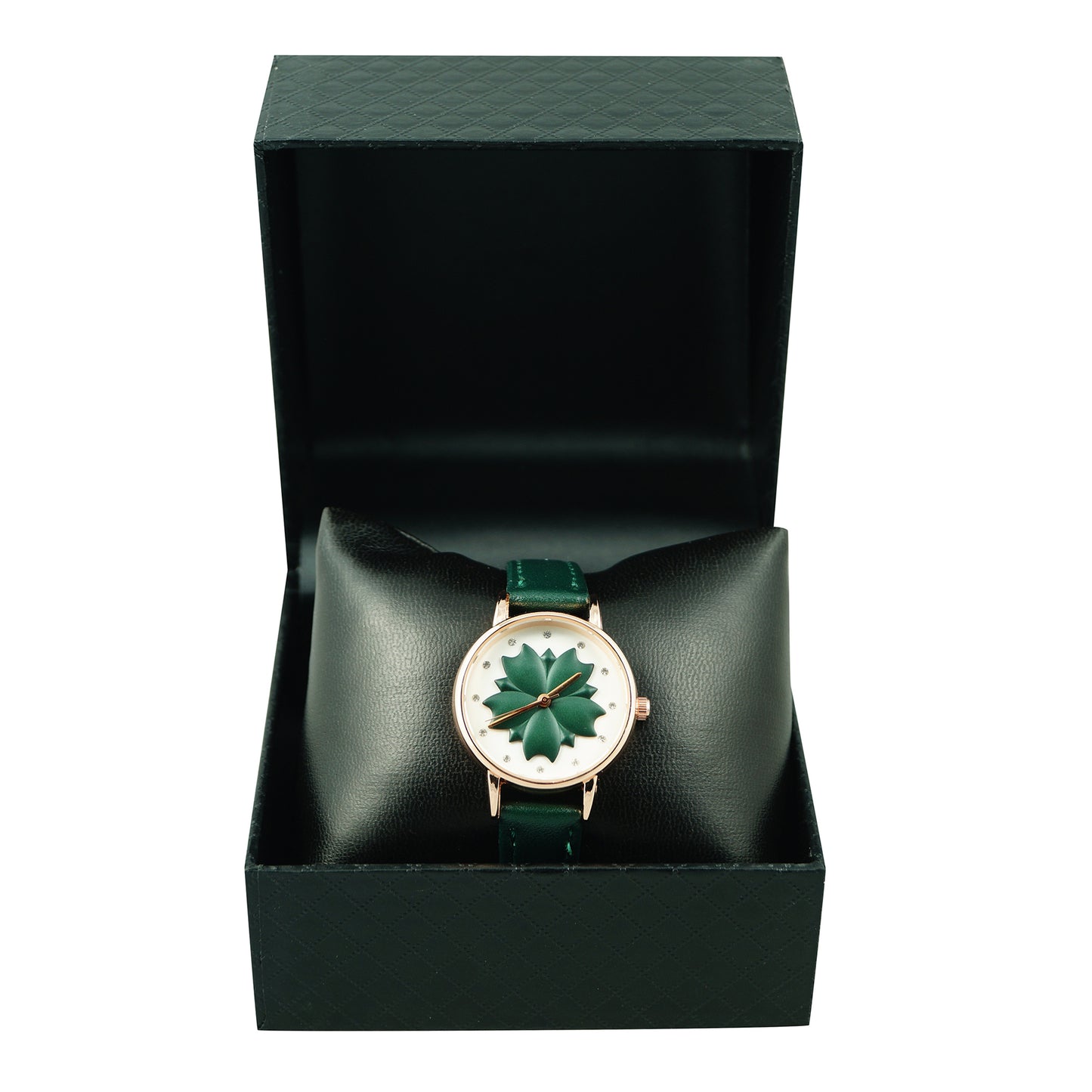 Flower Dark Green Strap Watch