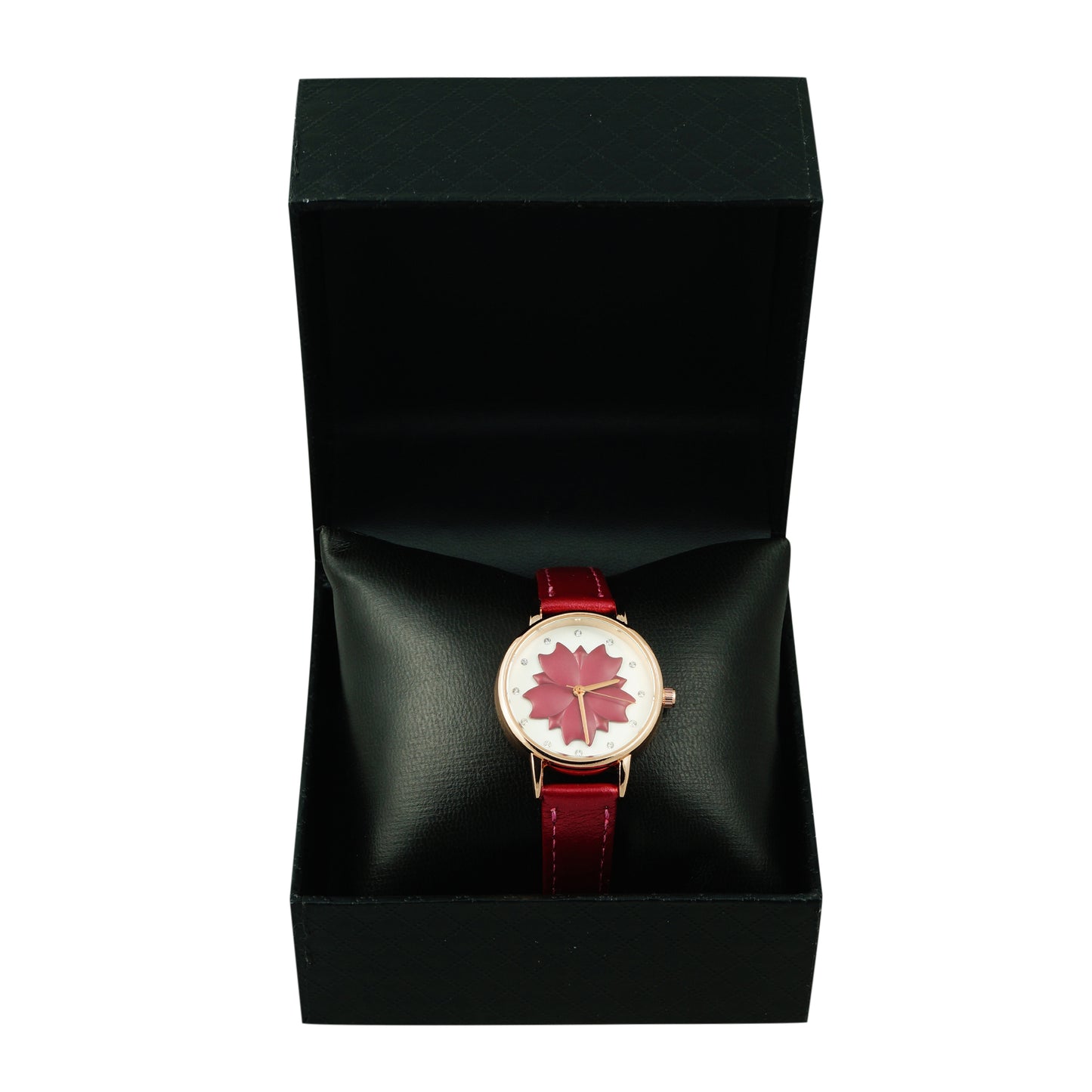 Flower Burgundy Strap Watch