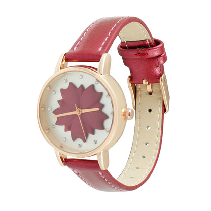 Flower Burgundy Strap Watch