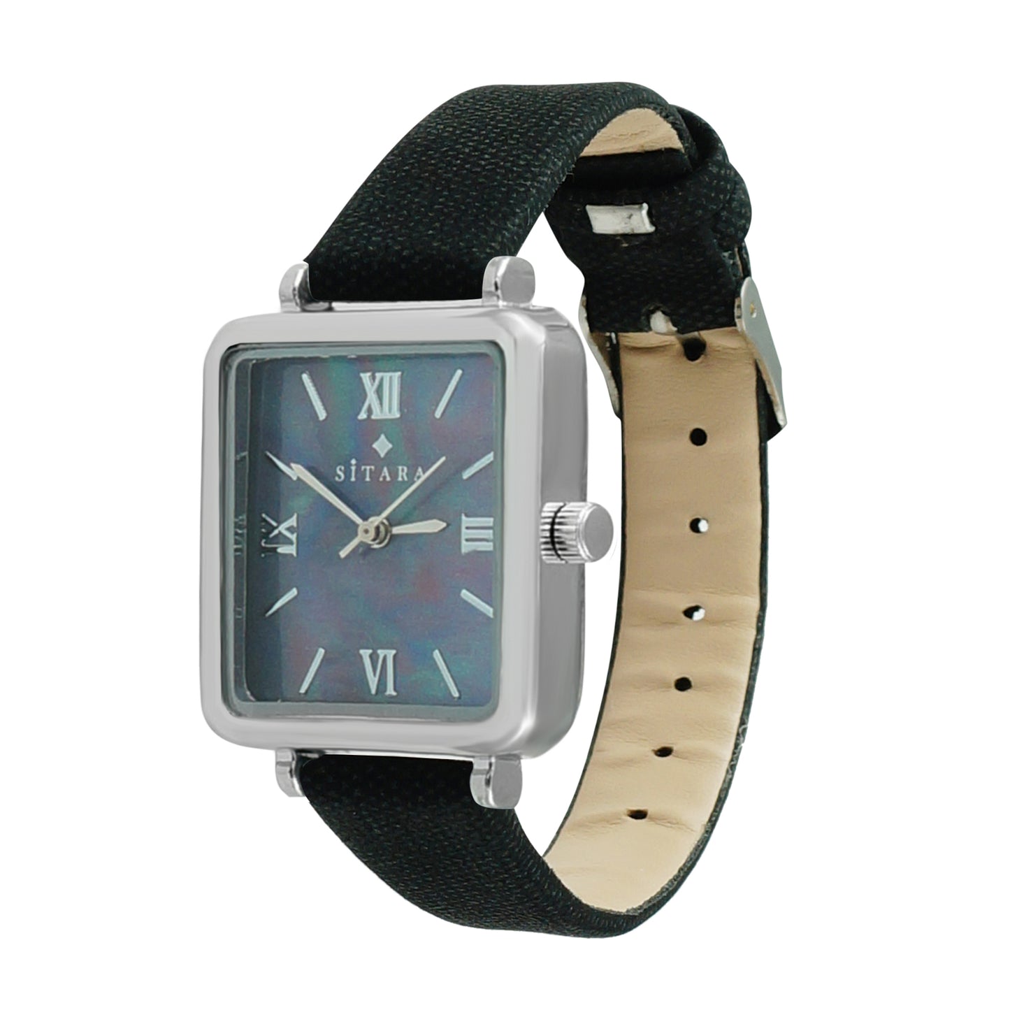 Square Dial Black Strap Watch