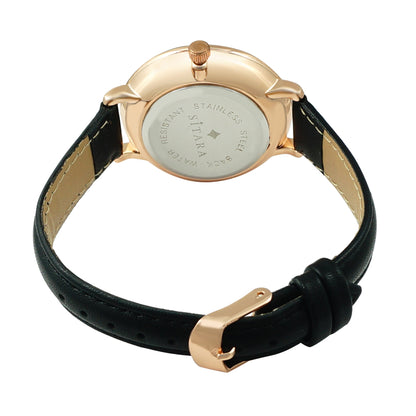 Floral Ele Black Strap Watch