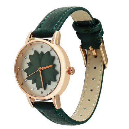 Flower Dark Green Strap Watch