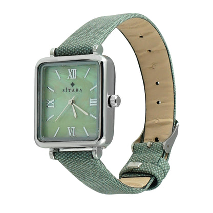 Square Dial Teal strap Watch