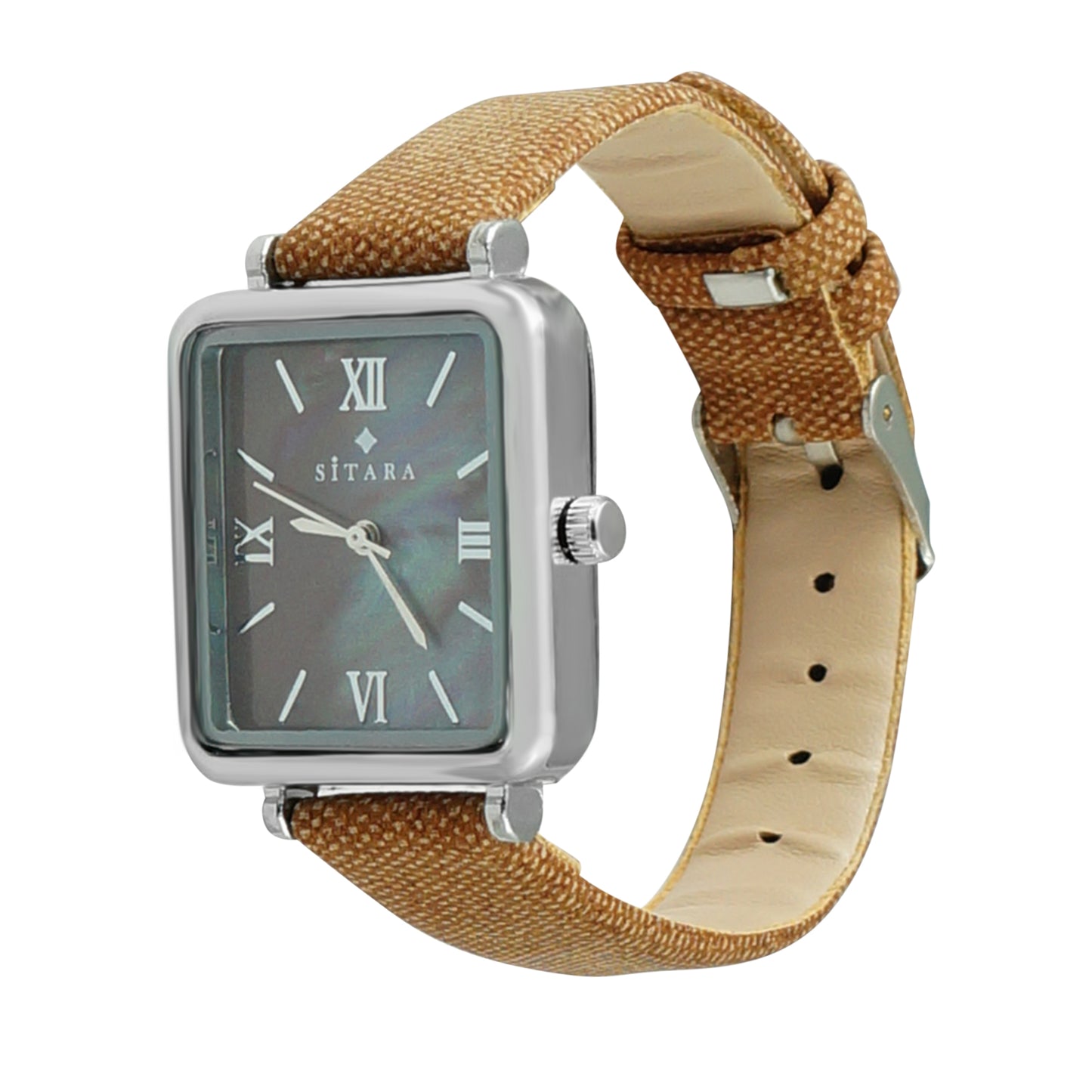 Square Dial Brown Strap Watch