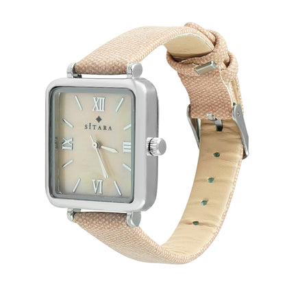 Square Dial Peach strap Watch