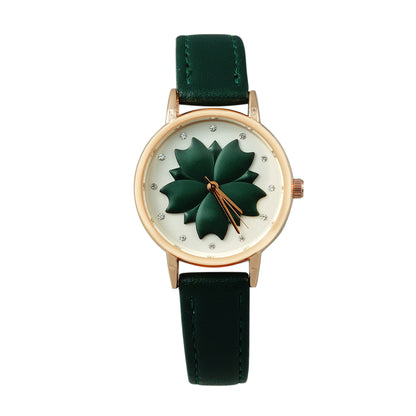 Flower Dark Green Strap Watch