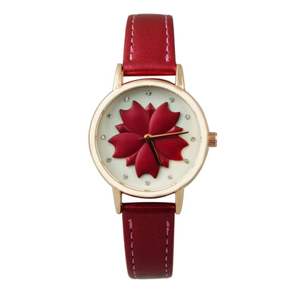 Flower Burgundy Strap Watch