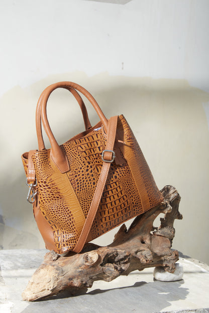 Tan Crocodile Satchel Leather Bag