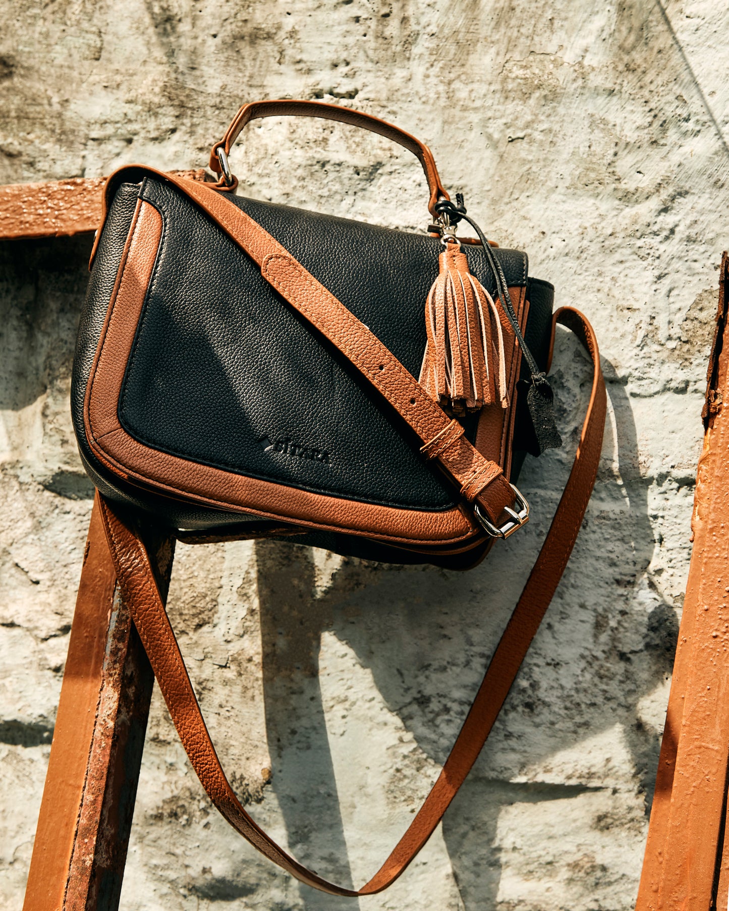 Black and Tan Leather Saddle Bag