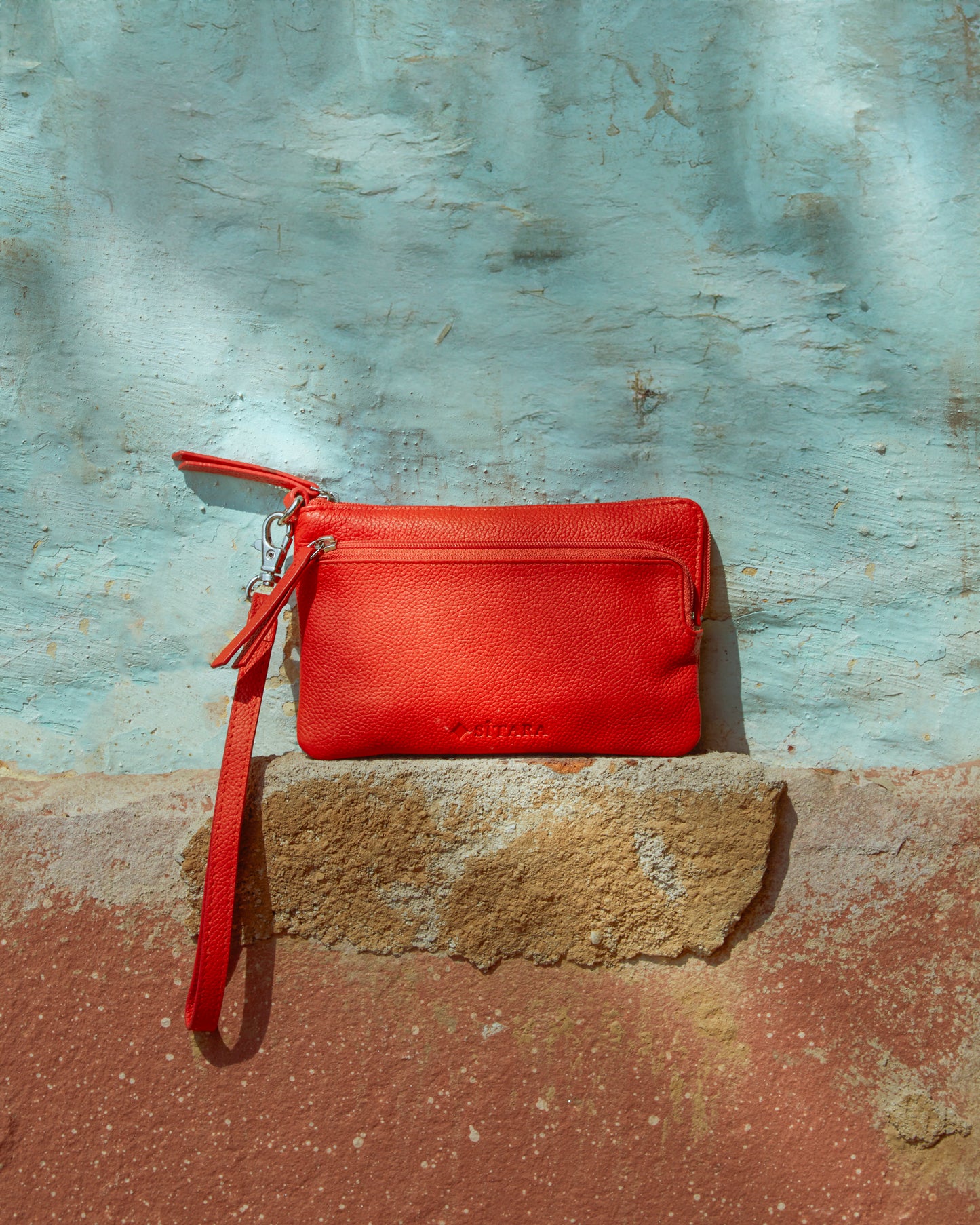 Orange Leather Pouch Bag