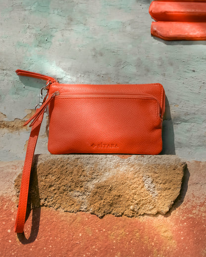 Orange Leather Pouch Bag