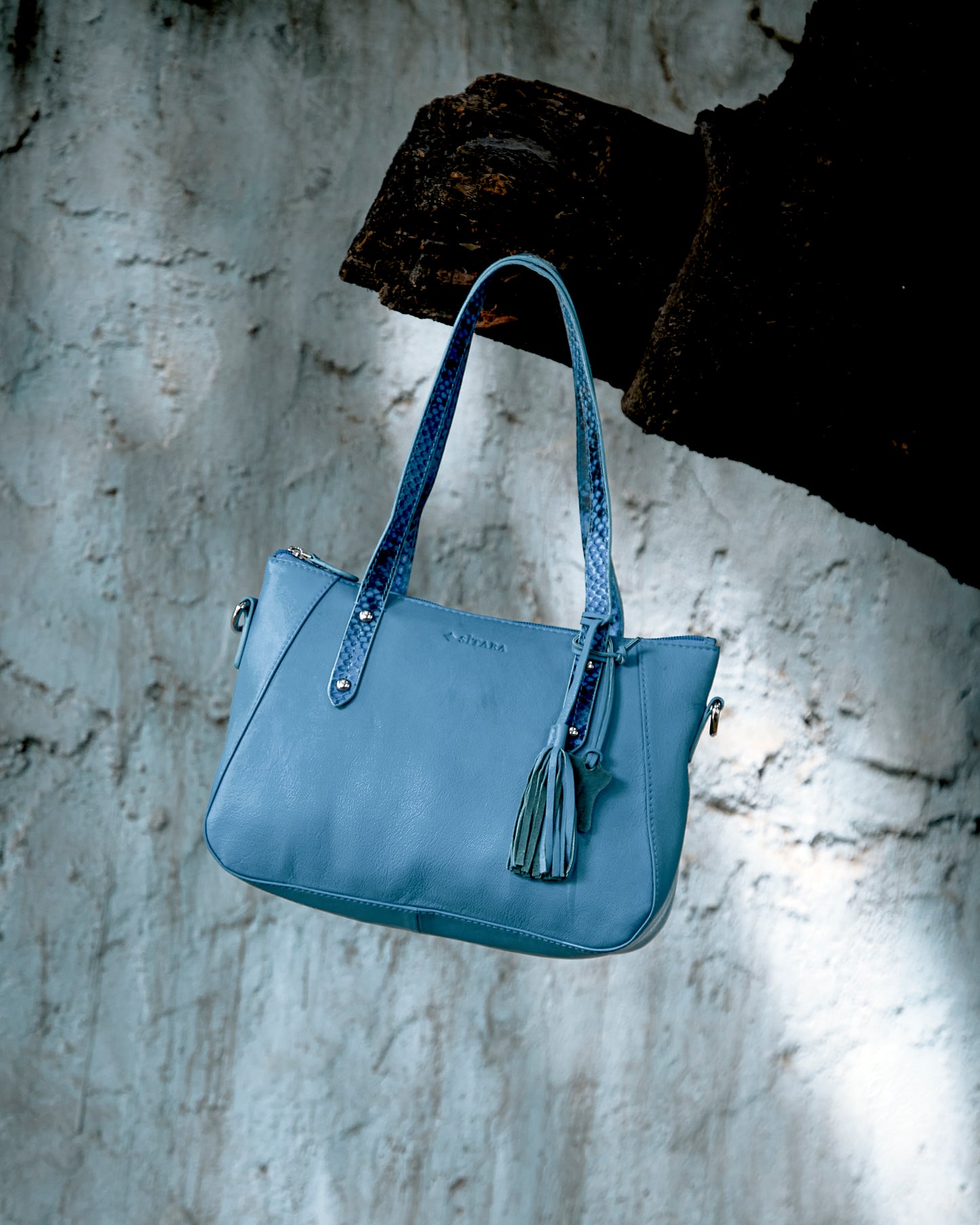 Blue Leather Shoulder Bag