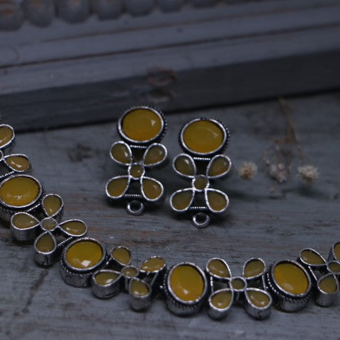 Yellow oxidised Floral Necklace Set