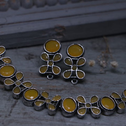 Yellow oxidised Floral Necklace Set