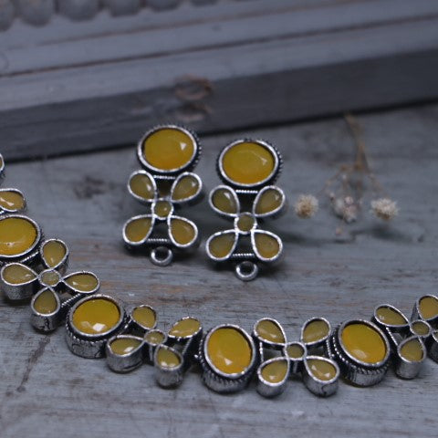 Yellow oxidised Floral Necklace Set