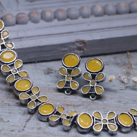 Yellow oxidised Floral Necklace Set