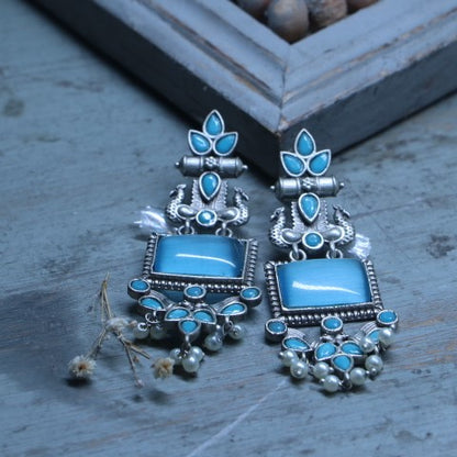 Handcrafted Oxidized Blue Stone Earrings