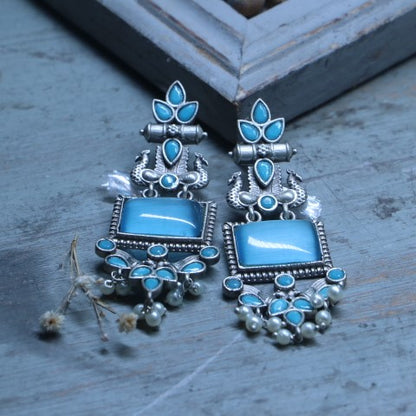 Handcrafted Oxidized Blue Stone Earrings