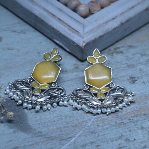 Handcrafted Oxidized Yellow Stone Earrings