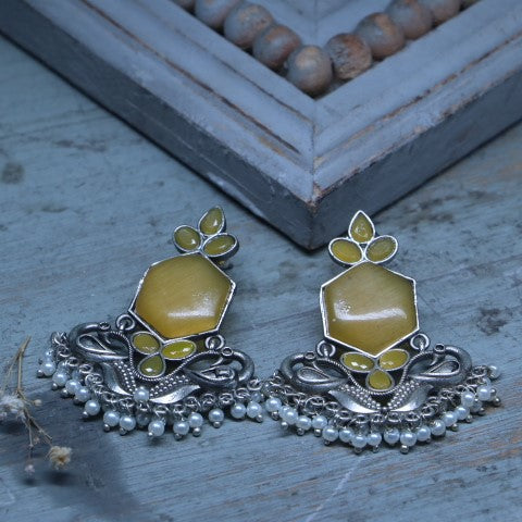 Handcrafted Oxidized Yellow Stone Earrings