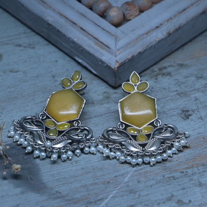 Handcrafted Oxidized Yellow Stone Earrings