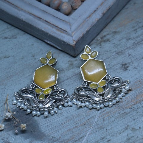 Handcrafted Oxidized Yellow Stone Earrings