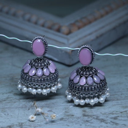 Handcrafted Oxidized Pink Jhumka Earrings