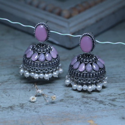 Handcrafted Oxidized Pink Jhumka Earrings