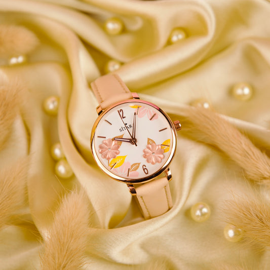 Floral Ele Peach Strap Watch