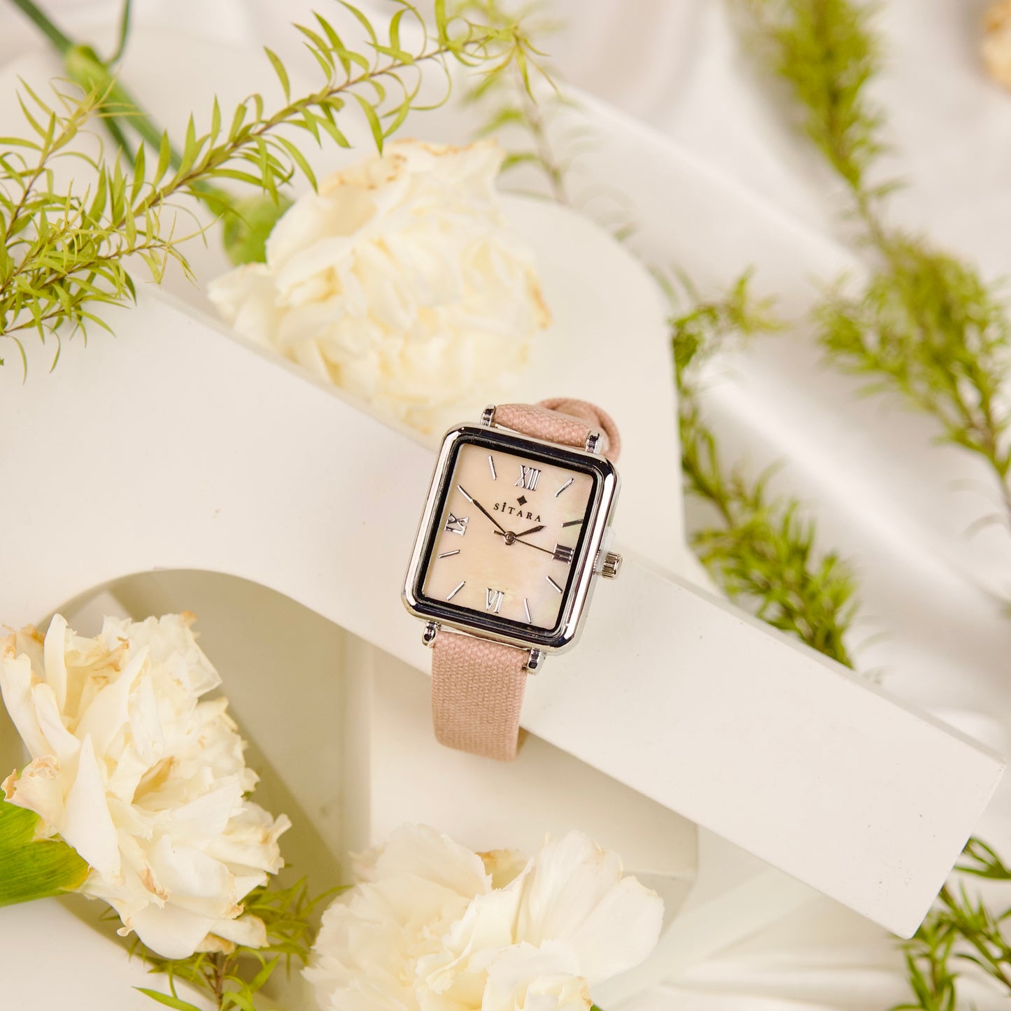 Square Dial Peach strap Watch