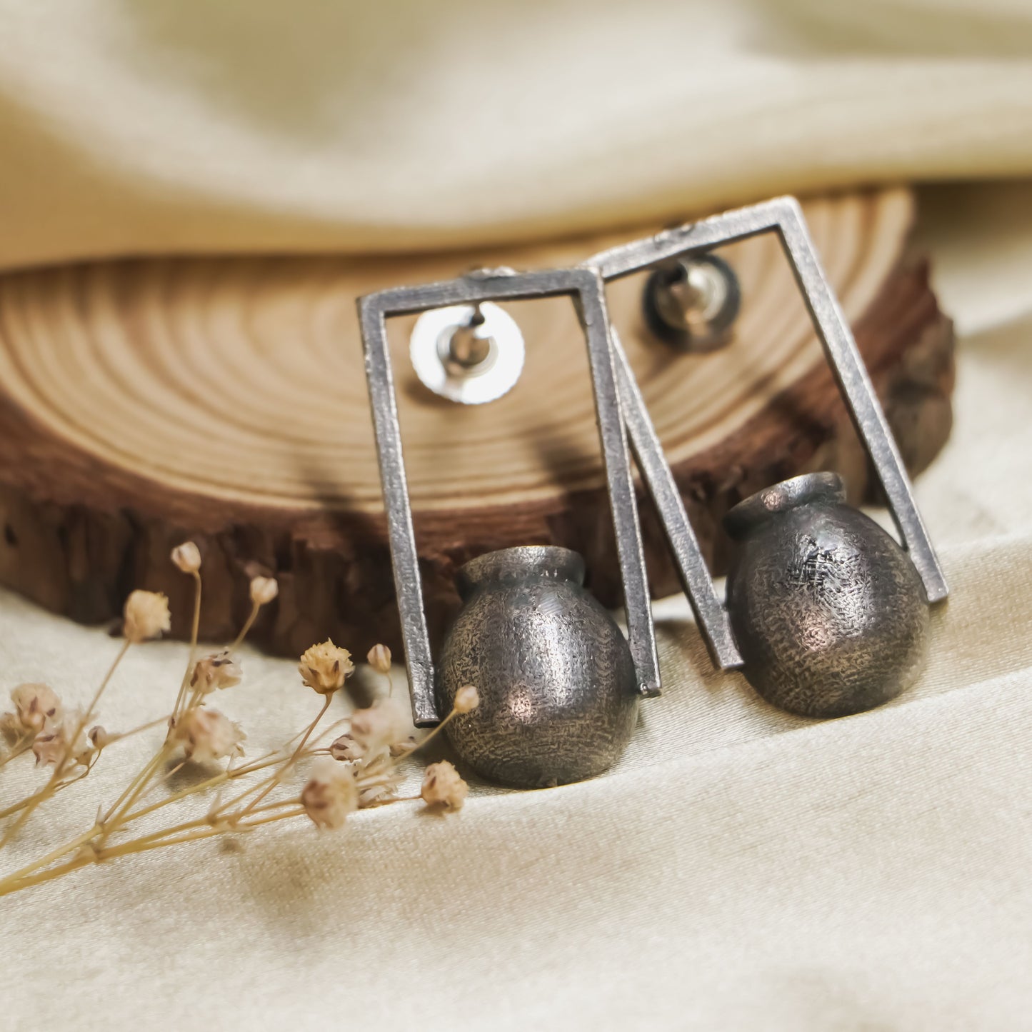 Handcrafted Silver Rose Earrings with Bells