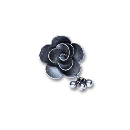 Handcrafted Silver Rose Earrings with Bells